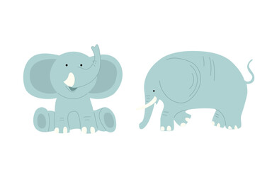 An adorable elephant clip art set showcases cheerful designs perfect for nursery decor, emphasizing an African animal theme. 