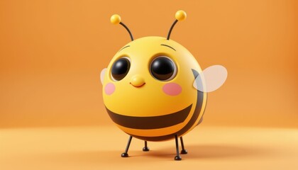 Obraz premium Cheerful cartoon bee character studio setting 3d animation bright orange background playful perspective whimsical design