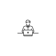 Line Icon of Man Working on Laptop – Thin Outline Business or Remote Work Symbol