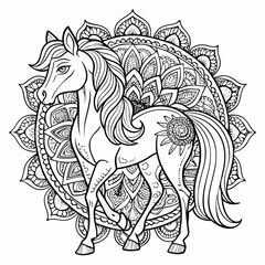 Ornate Mandala Horse Coloring Page Design Illustration