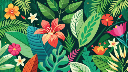 Vibrant Tropical Floral Pattern Background Illustration