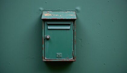 Vintage green mailbox on a wall urban setting photography rustic environment close-up perspective