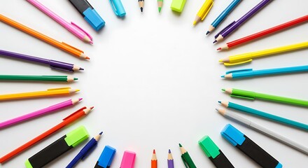 A vibrant group of colorful sharpened drawing pencils isolated on a white background, perfect for school art and education