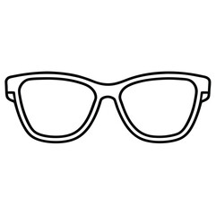 Fototapeta premium A simple line drawing of a pair of sunglasses, featuring oversized lenses and a thick frame, centered and facing forward. The design is minimalistic, with no colors or additional details.