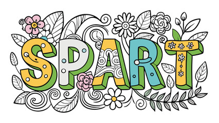 Obraz premium Springtime Floral Art Word Design with Flowers and Leaves