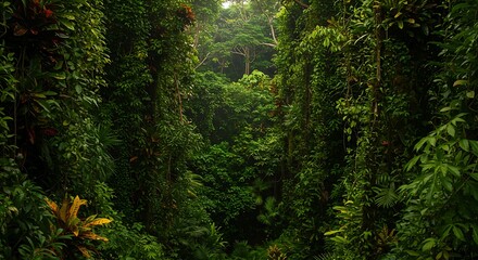 Obraz premium Morning light illuminates a lush green forest with a moss-covered tree trunk along a winding path, showcasing the serene beauty of nature's woods