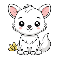 Cute White Cartoon Puppy with Yellow Leaves Isolated on White
