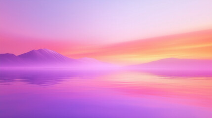 Pastel sunrise mountain reflection on tranquil lakeside scene

