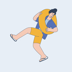 Cheerful Tourist Man with Inflatable Swim Ring Illustration