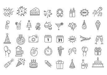 Celebratory icons party food drinks  gifts