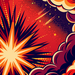 Comic Book Explosion Background: Red, Orange, Stars