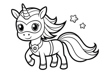 Obraz premium Cute Superhero Unicorn Coloring Page With Stars For Kids Activity