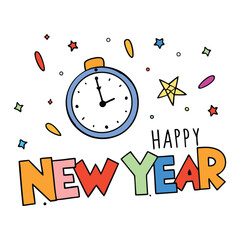 Happy New Year celebration with colorful confetti bursting around a clock striking midnight, symbolizing fresh starts, joy, and exciting new beginnings ahead!
