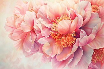Fototapeta premium Pink flowers background, close-up of beautiful flowers pastel color, delicate and romantic floral background.