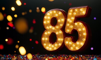 Glowing Vintage Number 85 With Colorful Confetti Background