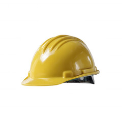 A bright yellow hard hat on a white isolated background, symbolizing safety in construction and industrial environments, ideal for use in safety training and workforce development.