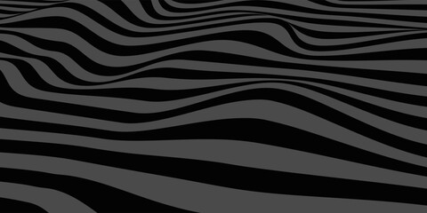 Black on white abstract perspective line wave stripes with 3d dimensional effect isolated on white background