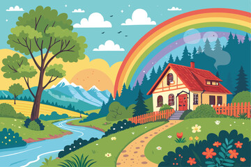 Fototapeta premium landscape with rainbow colorful abstract pattern background. template summer concept. vector illustration 