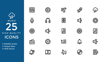 Music Icons – Vector Set of Musical Notes, Instruments, Sound, Vinyl & Audio Symbols