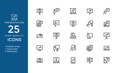 Presentation Icons &ndash; Solid Vector Set of Seminar, Keynote, Meeting, Conference & Business Plan