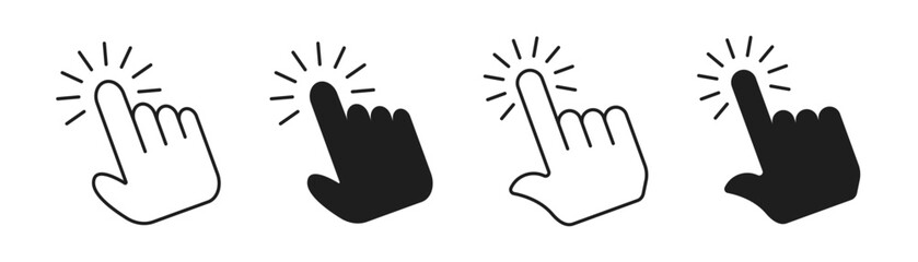 Hand cursor icon PNG. Click icon set. Pointer cursor сomputer mouse. Vector illustration editable line width