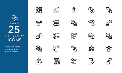 Survey Icons – Solid Vector Set of Feedback, Poll, Research, Review & Opinion Symbols