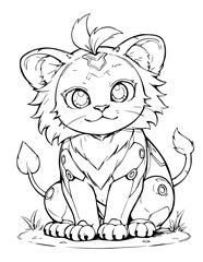 Cute Anime Robot Lion Cub Line Art Illustration