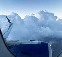 Beautiful view from the plane of low clouds