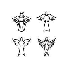Angel Silhouette Line Art With White Background