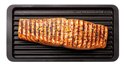 Top View of Perfectly Grilled Salmon Fillet with Crispy Skin