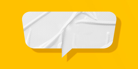 White speech bubble crumpled paper isolated on yellow background