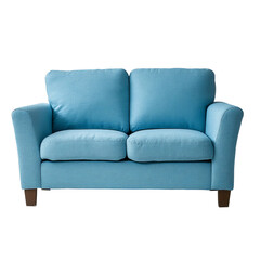 Fototapeta premium A light blue cozy sofa against a soft backdrop