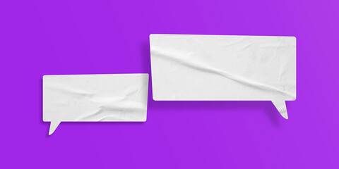 White speech bubble crumpled paper isolated on purple background