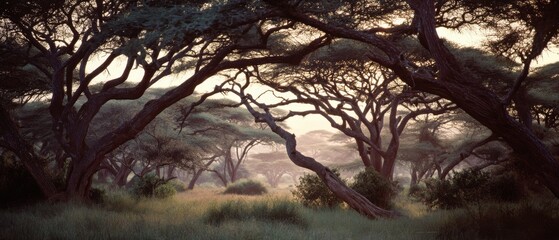 A serene woodland scene with sunlight filtering through the branches, casting a warm glow over a lush, grassy floor.