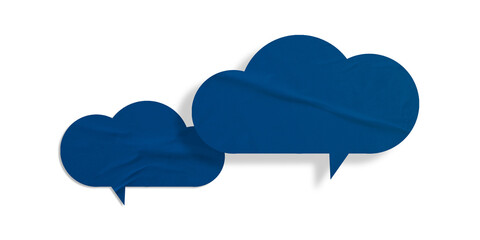 Blue speech bubble crumpled paper isolated on transparent background
