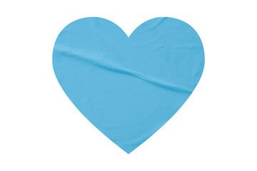 Light blue crumpled paper heart heart sticker isolated on transparent background