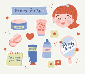 hand drawn cute skincare element collection