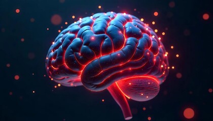 AI brain made of circuits and glowing data nodes, 3D render
