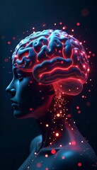 AI brain made of circuits and glowing data nodes, 3D render
