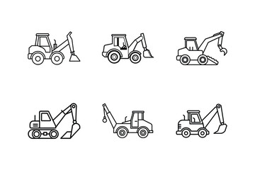 backhoe loader line art vector illustration