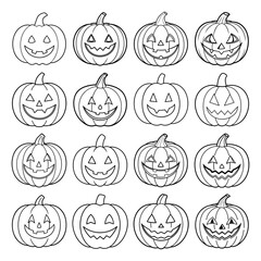 Set of Halloween Pumpkin Line Art Illustration