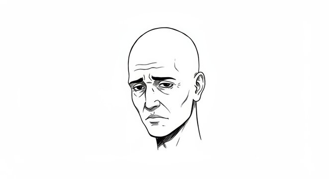 Minimalist black and white drawing of a sad Wojak meme character expression