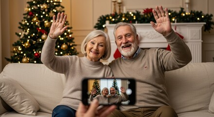Senior couple video call christmas