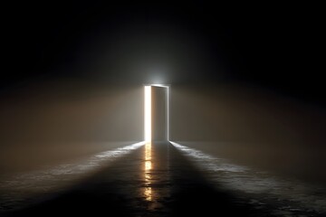 a brightly lit open doorway, inviting with a soft glow and leading to hope and possibilities
