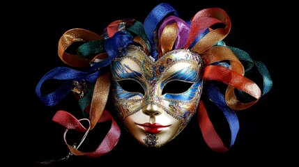 Venetian Carnival Mask with Multicolored Ribbons