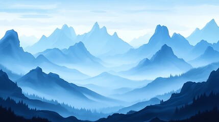 Serene Blue Mountain Range Digital Art