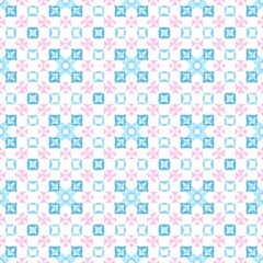 Fototapeta premium Colorful Seamless Pattern with Geometric Shapes in Blue, Pink, and White for Background or Textile Designs