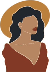 Stylish woman in hat, beautiful summer lady. Vintage summer illustration of hispanic lady. Fashion sticker
