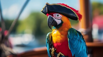 A Pirate's Plumed Parrot: A Vibrant Macaw in a Captain's Hat