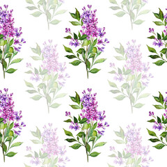 Lilac seamless background. Lilac seamless pattern. Floral background with Lilac branch. Lilac Hand Drawn Watercolor Illustration. Botanical Background for wallpapers, wedding, wrapping paper, textile